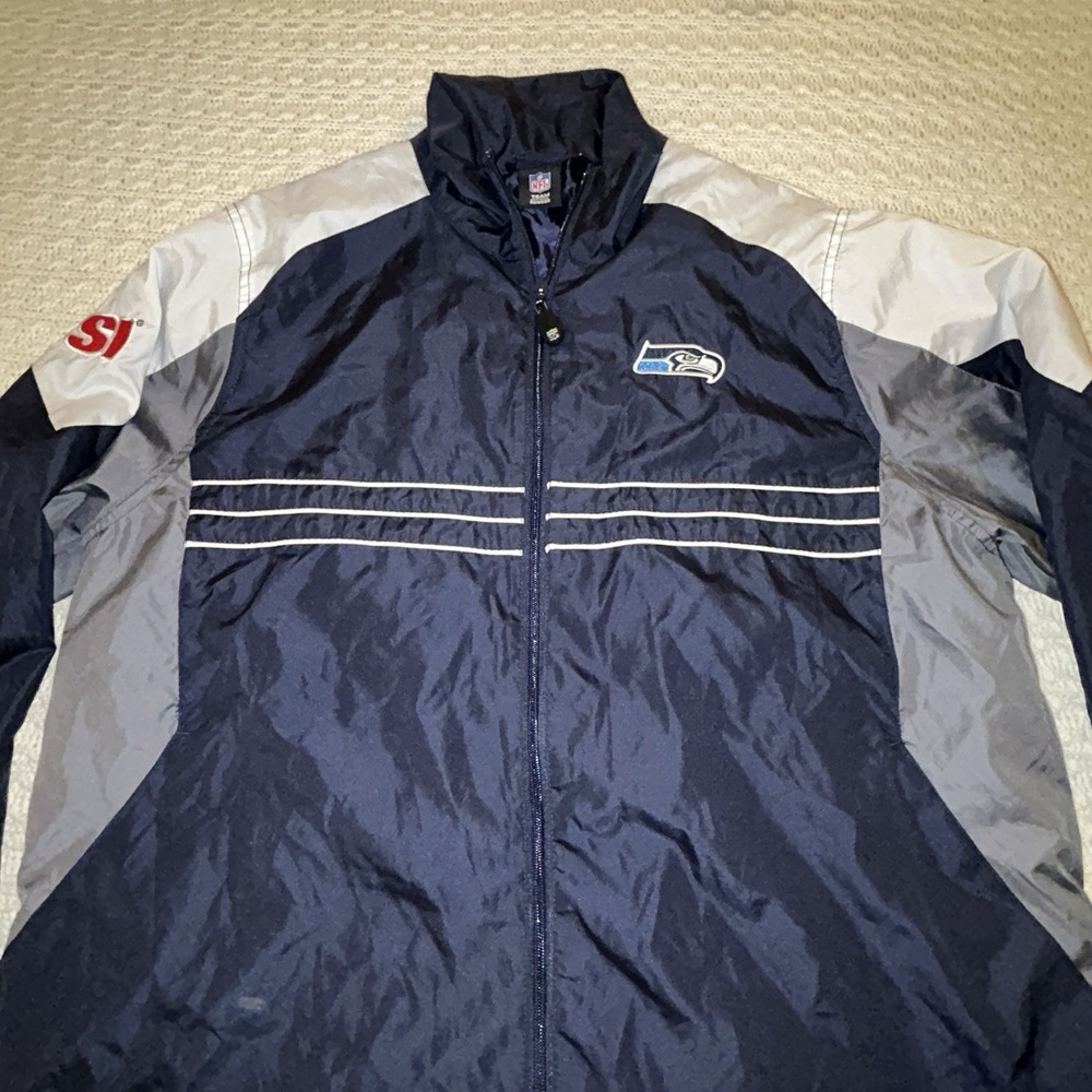 Seattle Seahawks Reebok Windbreaker Jacket Men's Size Large Blue White NFL SI - Picture 2 of 6
